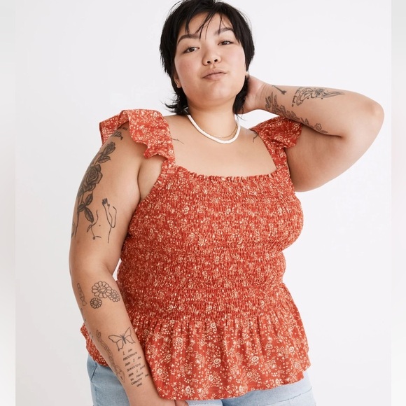 Madewell Plus Lucie Smocked Peplum Top in Piazza Floral NWT 24W - Picture 11 of 12
